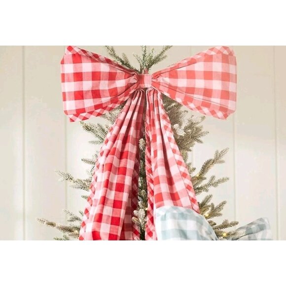 Anthropologie Gingham Bow Tree Topper Red NIP - Picture 4 of 9